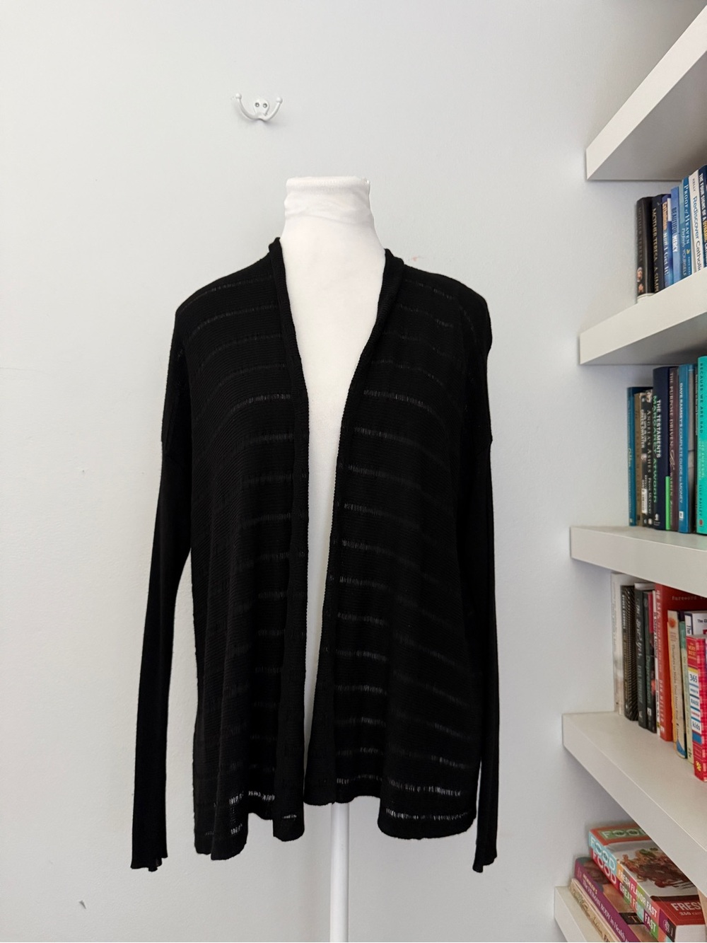 Eileen Fisher Linear Viscose Melange Cardigan Black Lightweight Small